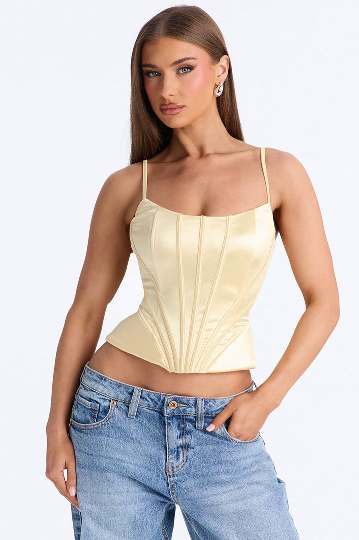 You Have My Heart Lace Up Satin Corset - Butter Yellow