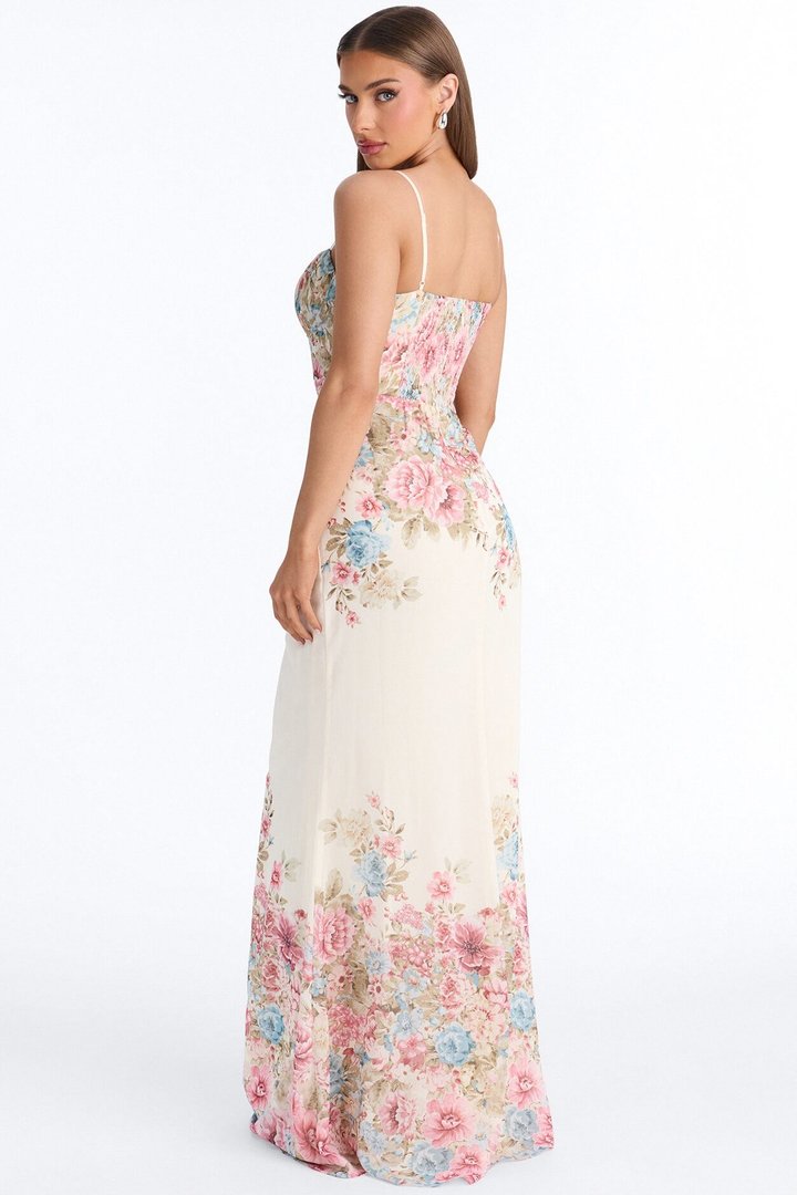 Vintage Floral Chiffon Gown - Cream/combo