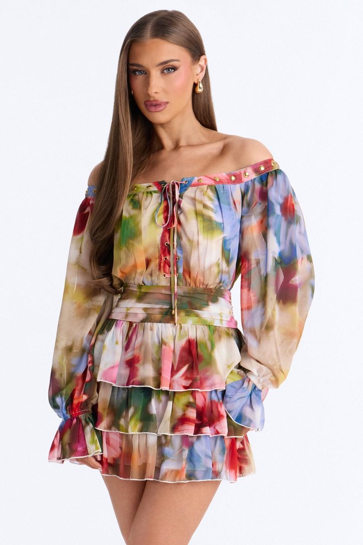 Fade Into You Ruffle Mini Dress - White/combo