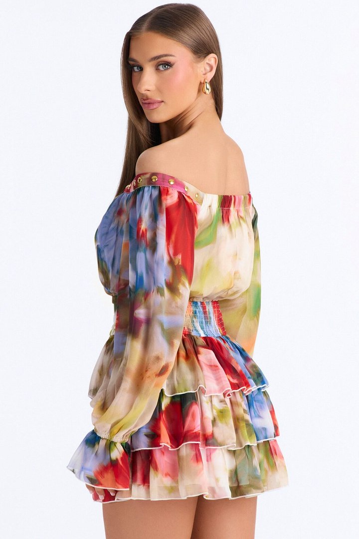 Fade Into You Ruffle Mini Dress - White/combo