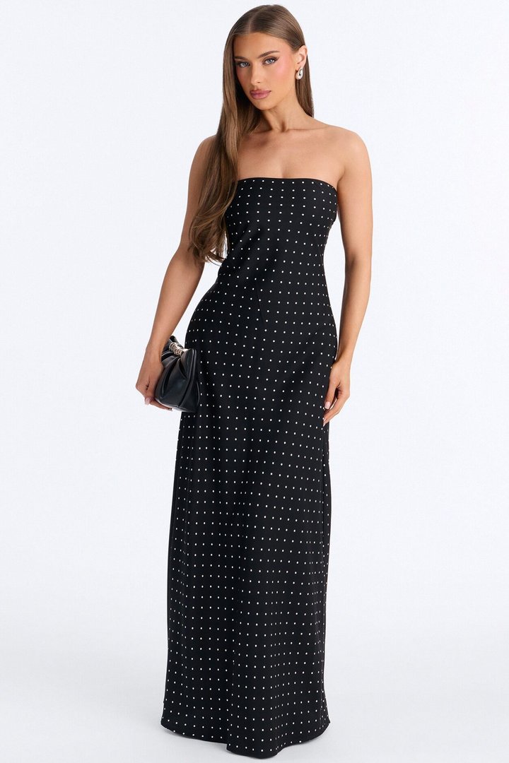 Karina Polka Tie Back Maxi Dress - Black/combo