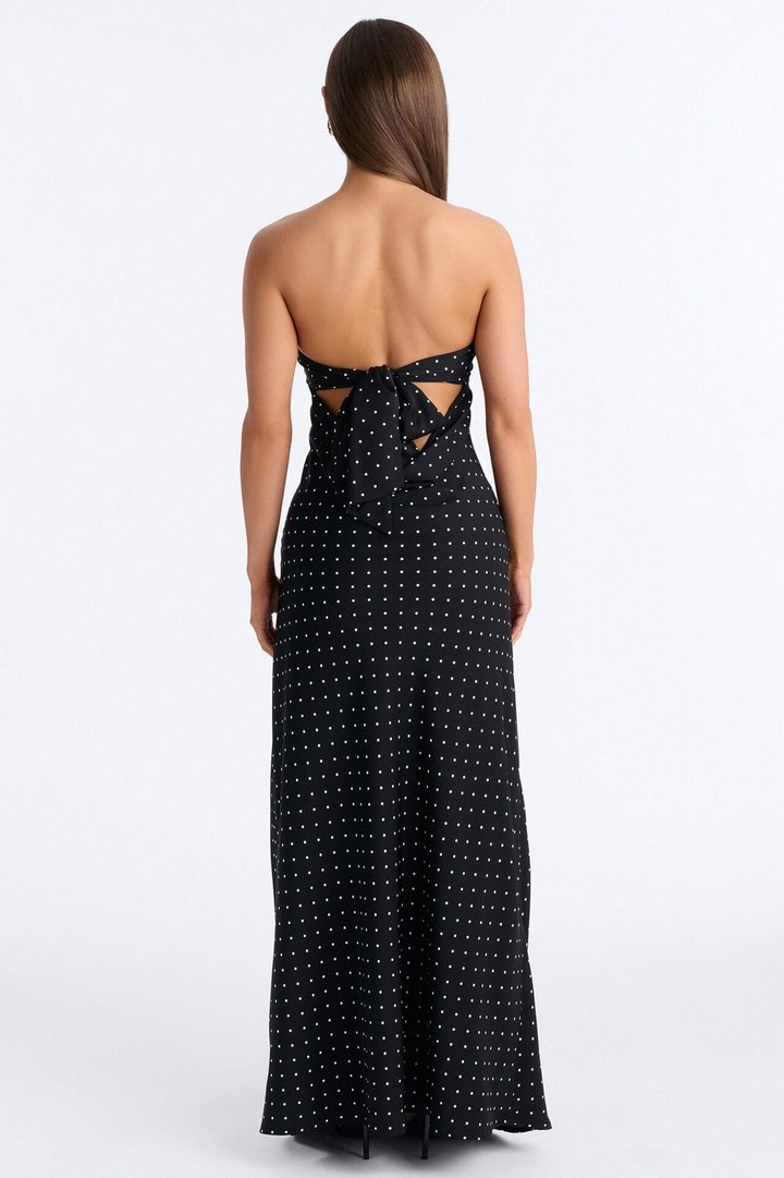 Karina Polka Tie Back Maxi Dress - Black/combo