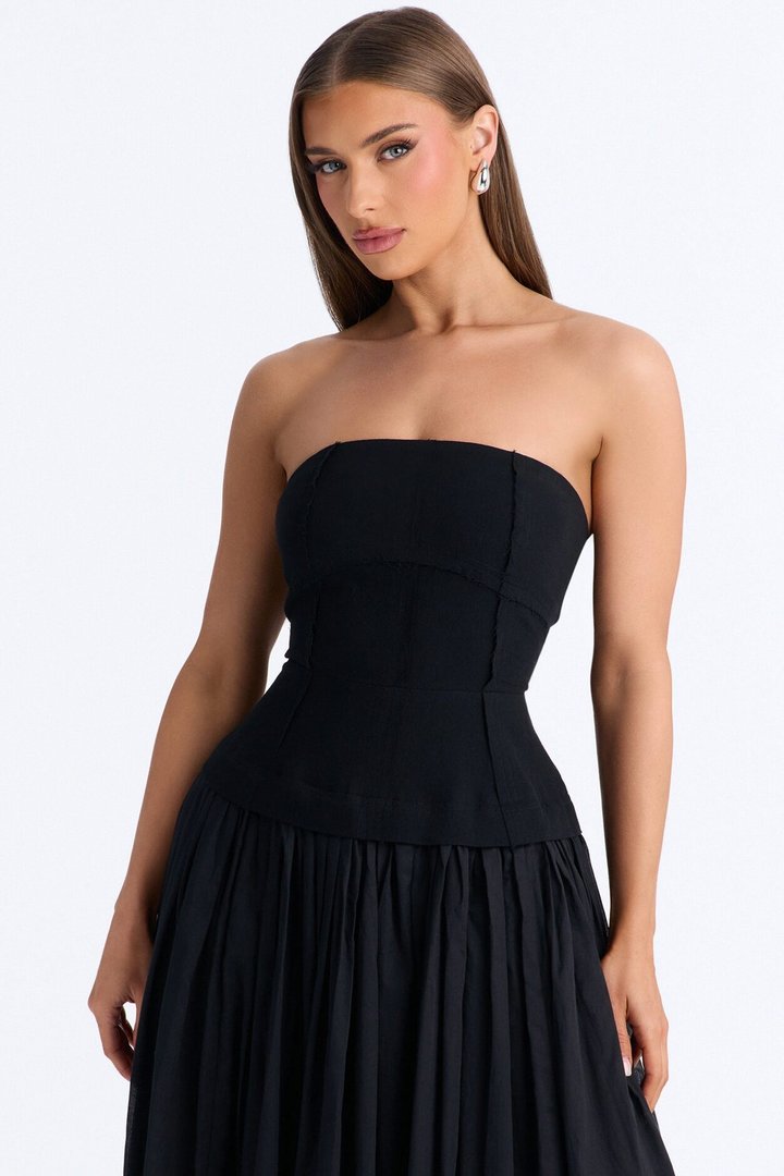 Denise Drop Waist Linen Maxi Dress - Black