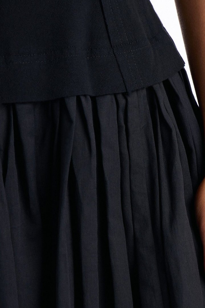 Denise Drop Waist Linen Maxi Dress - Black