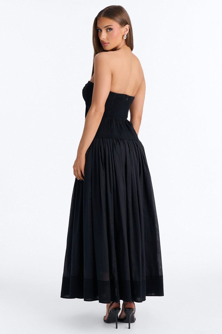 Denise Drop Waist Linen Maxi Dress - Black