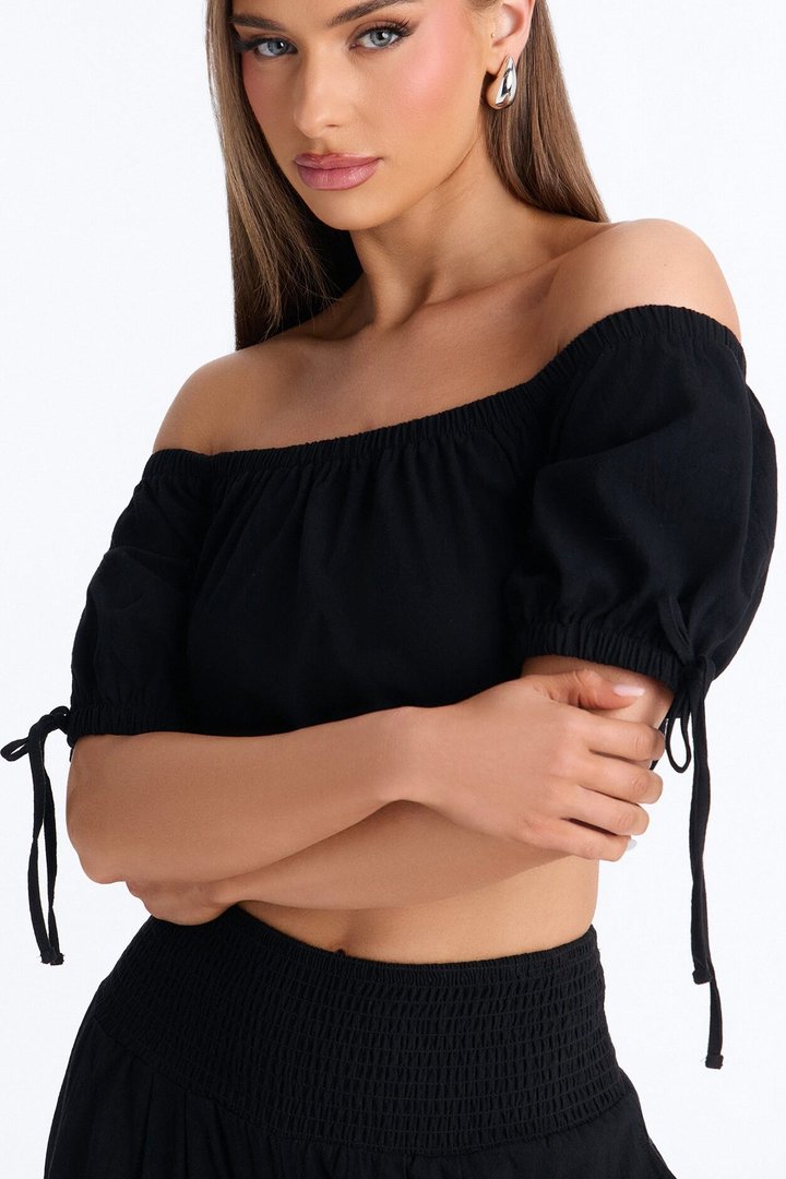 Chrissie Linen Smocked Pant Set - Black