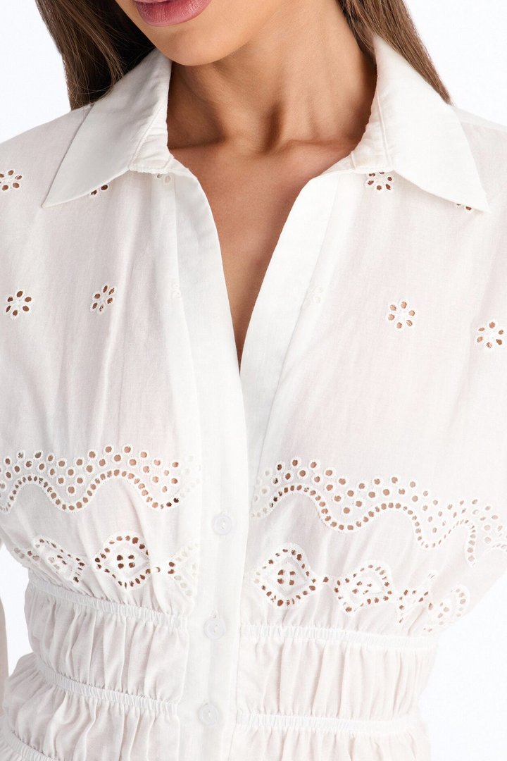 Elsie Long Sleeve Eyelet Mini Dress - White