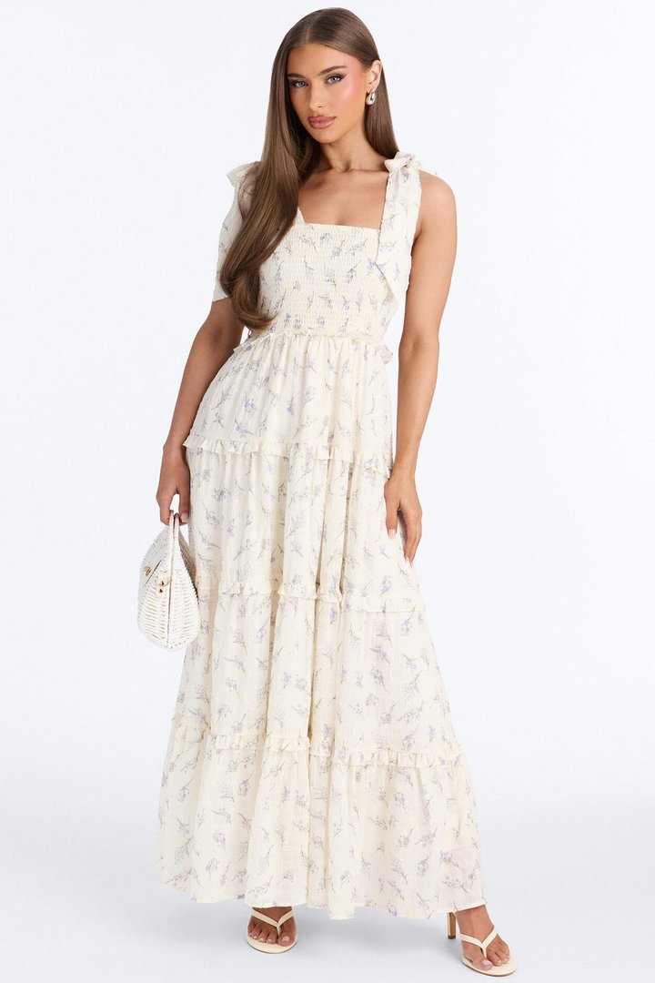 Mable Smocked Maxi Dress - Purple/combo