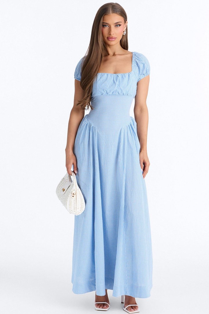 Maribelle Puff Sleeve Maxi Dress - Blue/combo