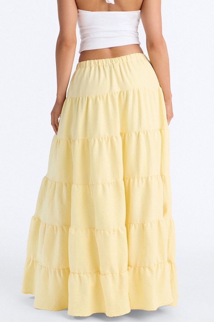 Aza Low Rise Tiered Maxi Skirt - Butter Yellow