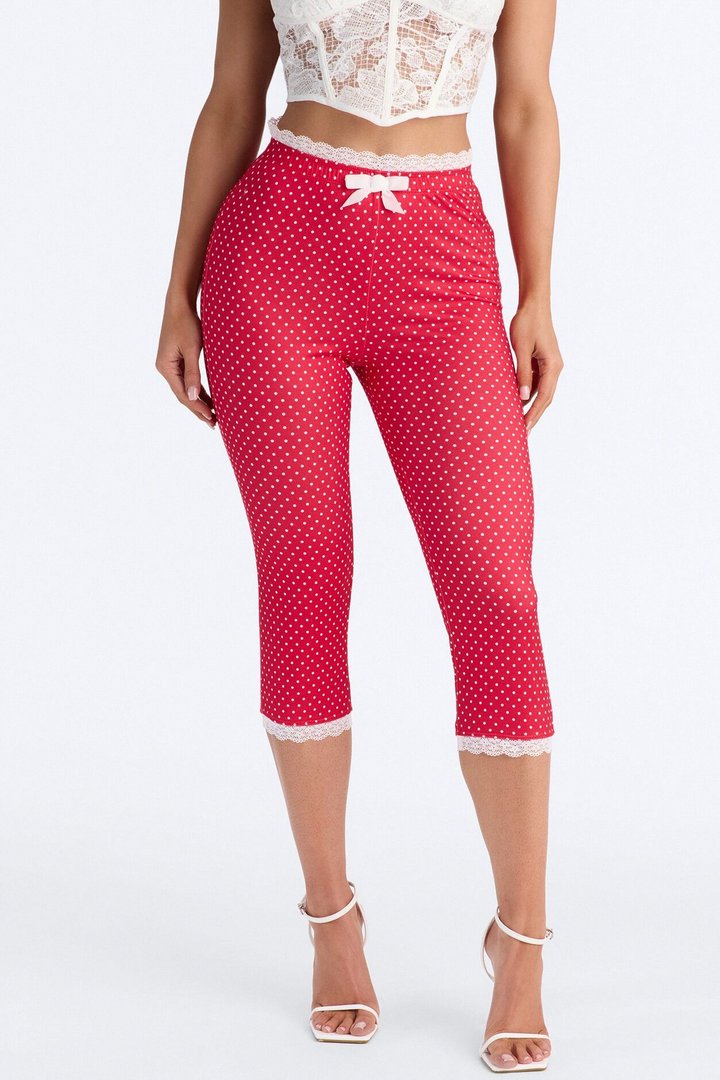 Florentina Lace Trim Capri Legging - Red/combo
