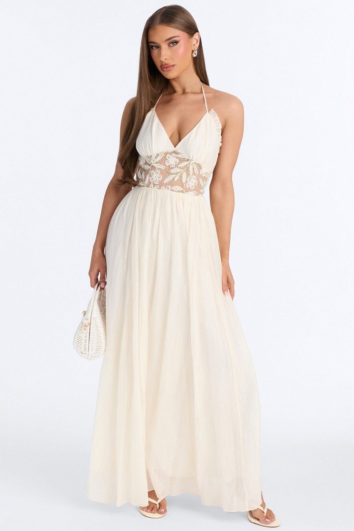 Capri Kiss Halter Maxi Dress - Cream