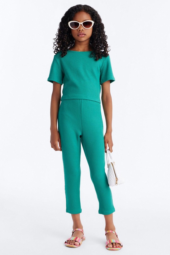 Mini Callie Ribbed Capri Set - Green