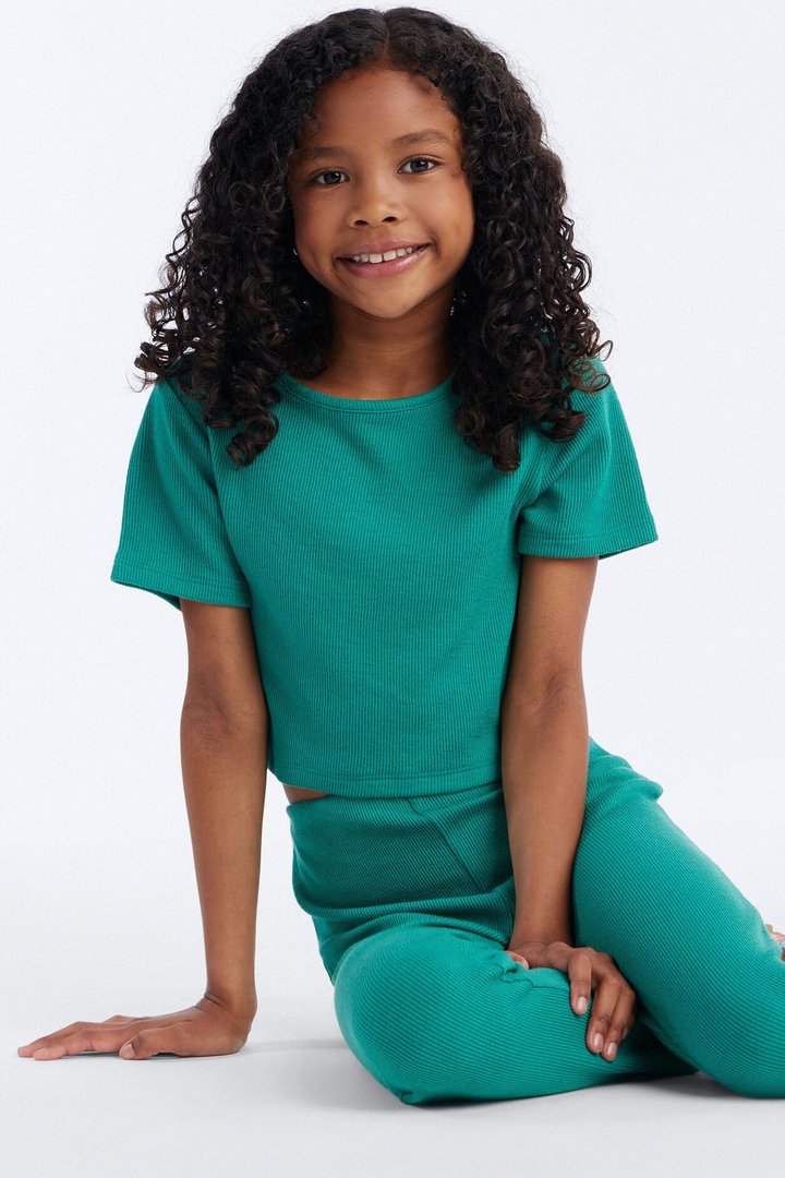 Mini Callie Ribbed Capri Set - Green