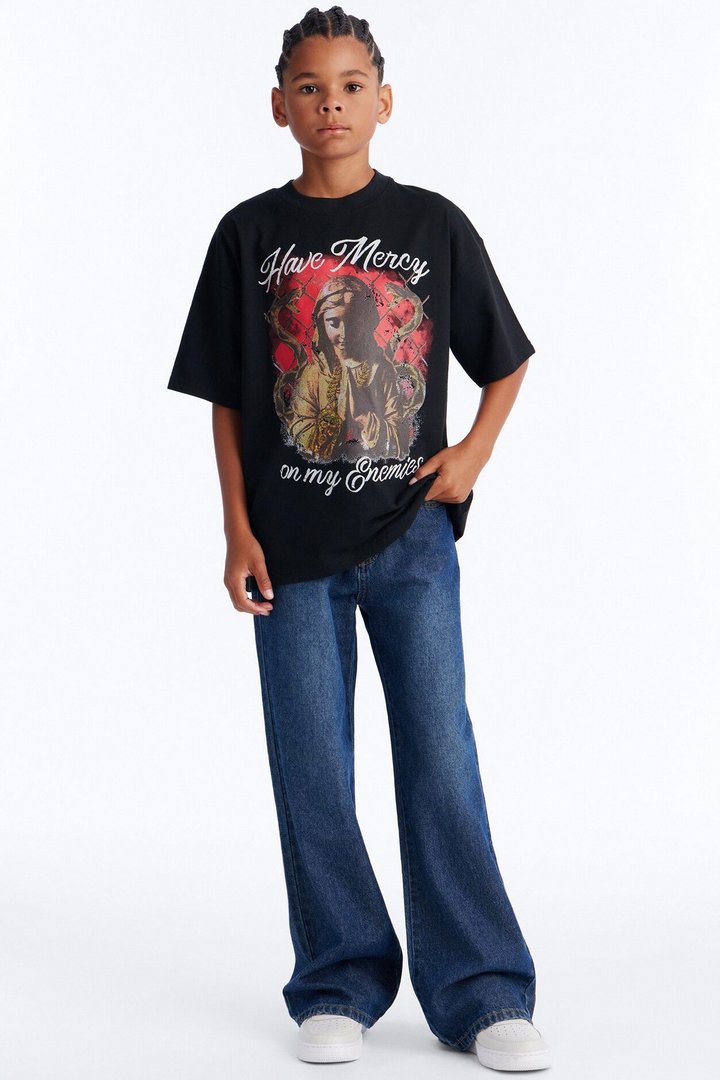 Mini Have Mercy Glitter Print Short Sleeve Tee - Black