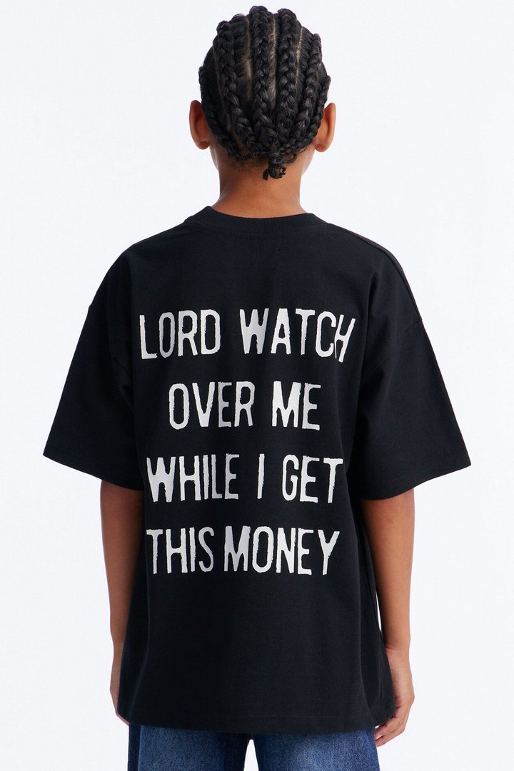 Mini Have Mercy Glitter Print Short Sleeve Tee - Black