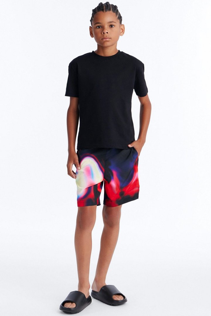 Mini Relaxed Futuristic Abstract Acid Blur Swim Trunk - Black