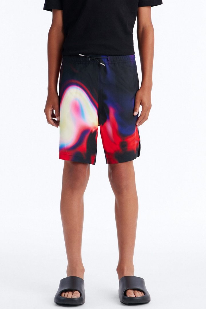 Mini Relaxed Futuristic Abstract Acid Blur Swim Trunk - Black
