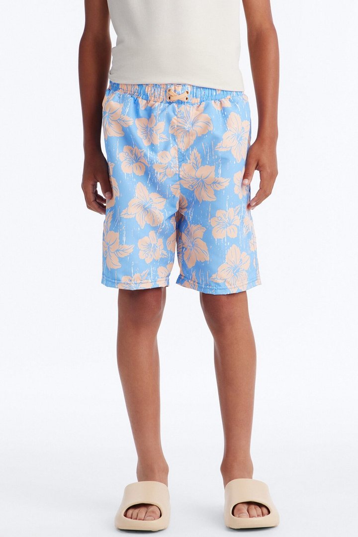 Mini Hibiscus Vibes Swim Trunk - Light Blue