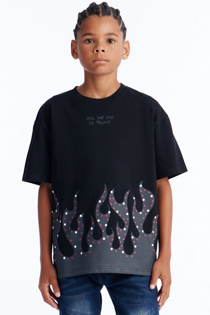 Mini Loyalty Burns Deep Embroidery Short Sleeve Tee - Black