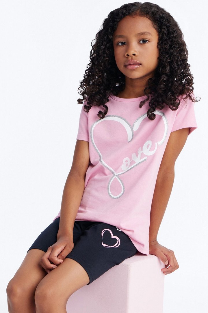 Mini Love Is What Counts Bike Short Set - Pink/combo