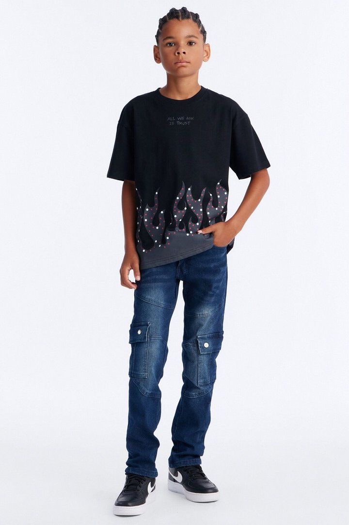 Mini Working On It Cargo Jeans - Medium Blue Wash