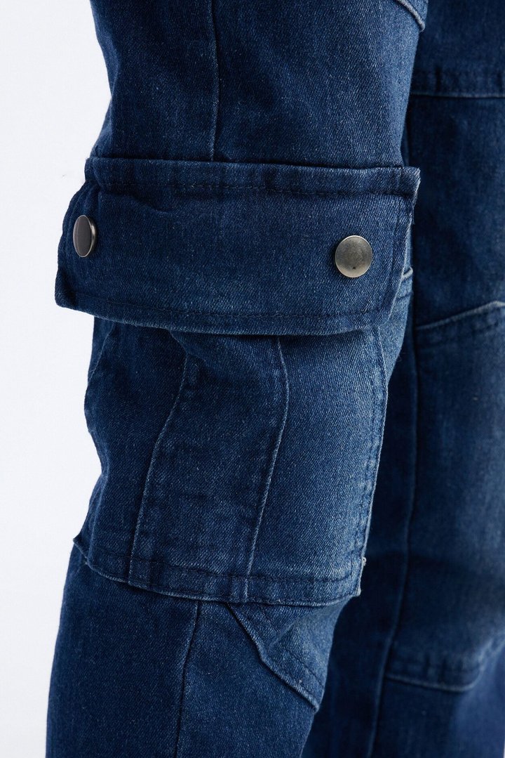 Mini Working On It Cargo Jeans - Medium Blue Wash