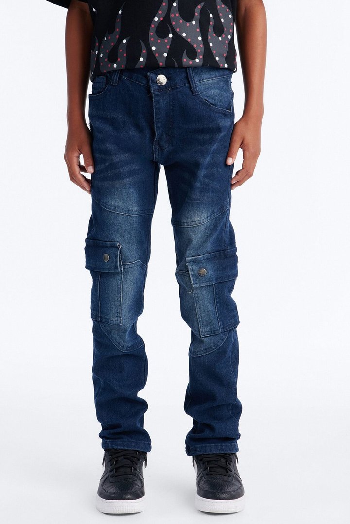 Mini Working On It Cargo Jeans - Medium Blue Wash