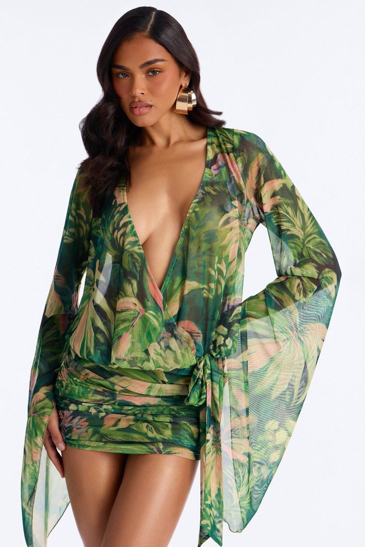Dark Paradise Mesh Mini Dress - Green/combo