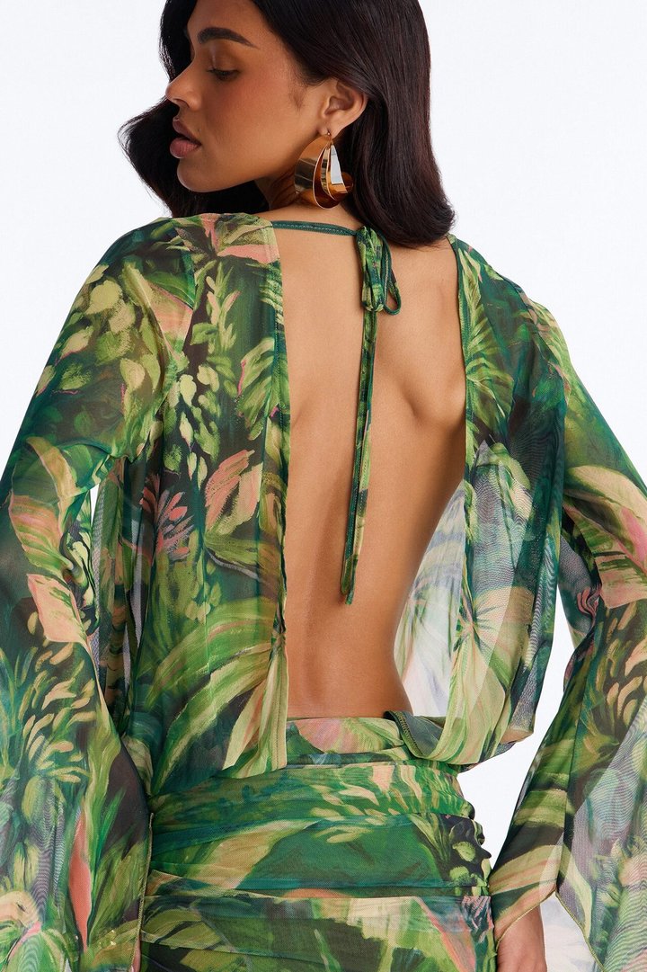 Dark Paradise Mesh Mini Dress - Green/combo
