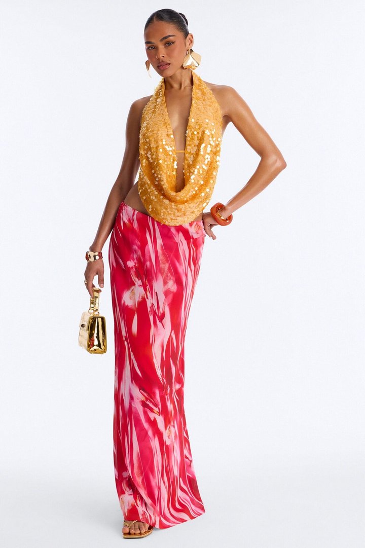 Hot Tropic Chiffon Floral Maxi Skirt - Hot Pink/combo