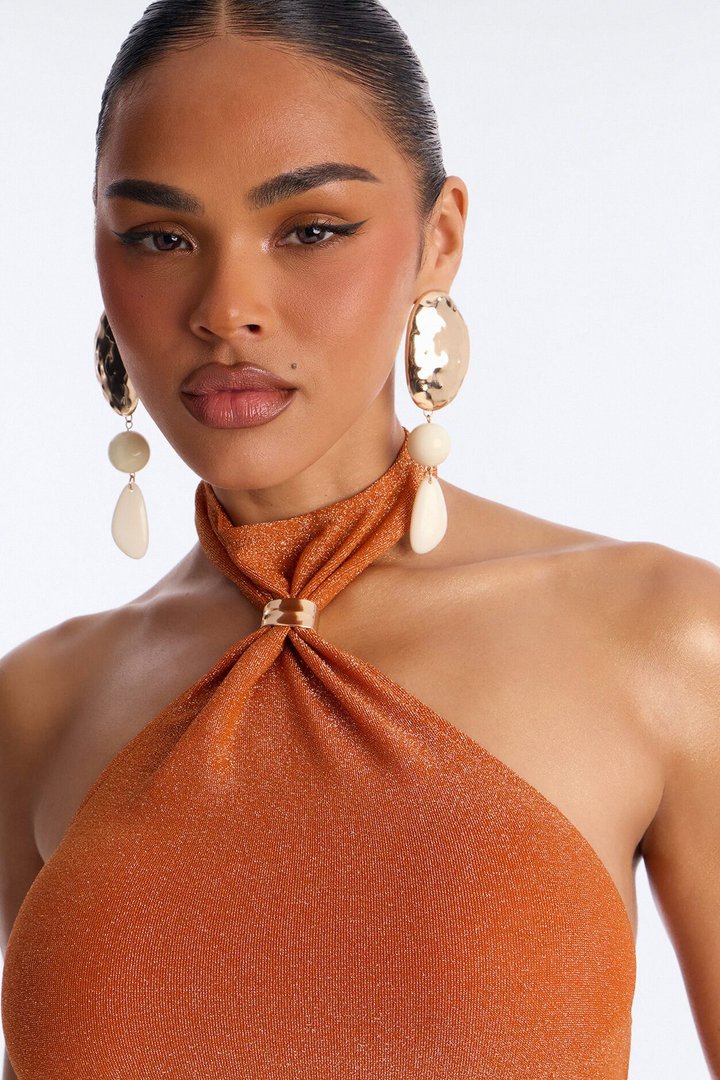 Golden Girl Metallic Knit Pant Set - Orange
