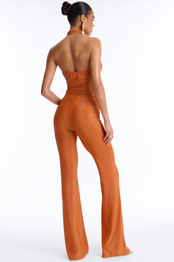 Golden Girl Metallic Knit Pant Set - Orange