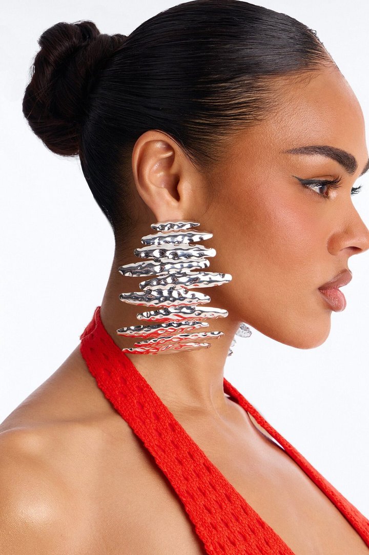 Tidal Wave Textured Drop Earrings - Silver