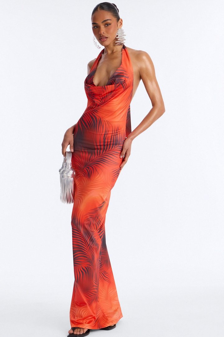 Here In Paradise Halter Maxi Dress - Orange/combo
