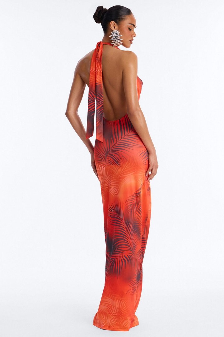 Here In Paradise Halter Maxi Dress - Orange/combo