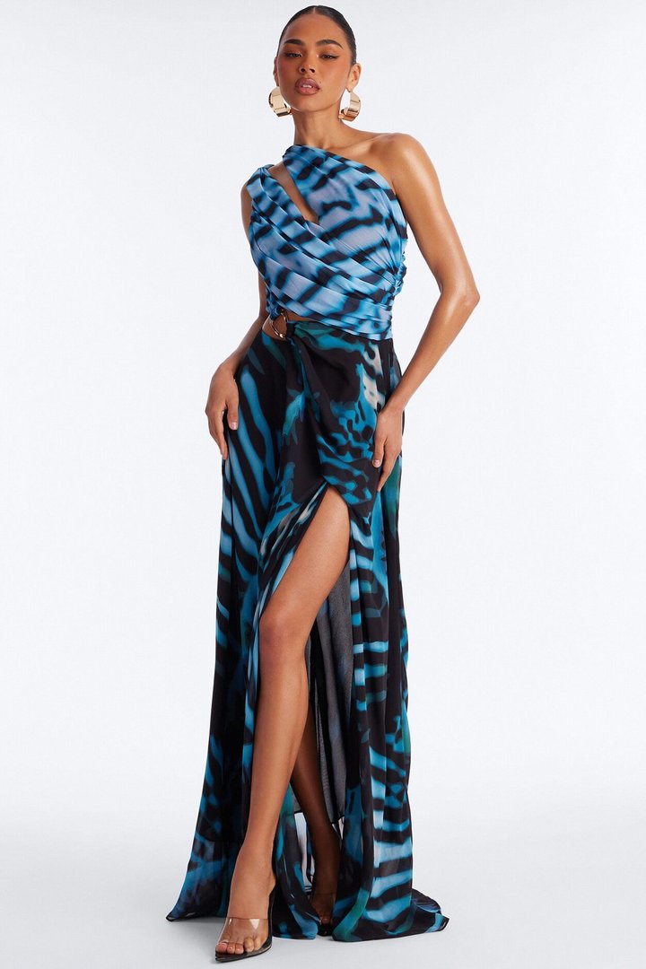 Jessika Printed Chiffon Maxi Dress - Blue/combo