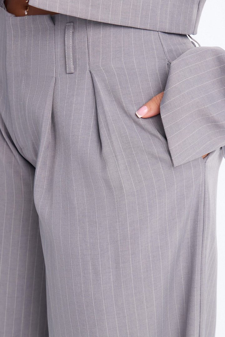 Ahmeira Pinstripe Wide Leg Trouser Pant - Grey/combo