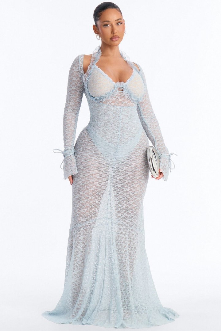 All The Drama Lace Maxi Dress - Blue