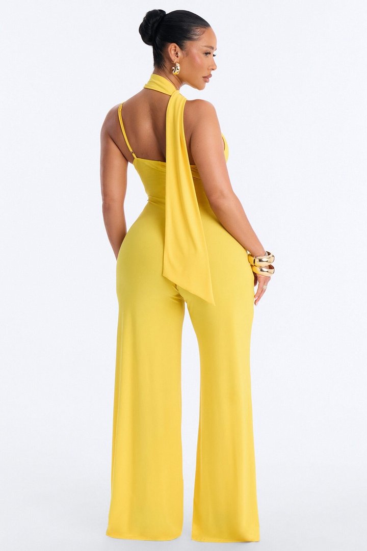 Maliyah Draped Scarf Wide Leg Jumpsuit - Yellow