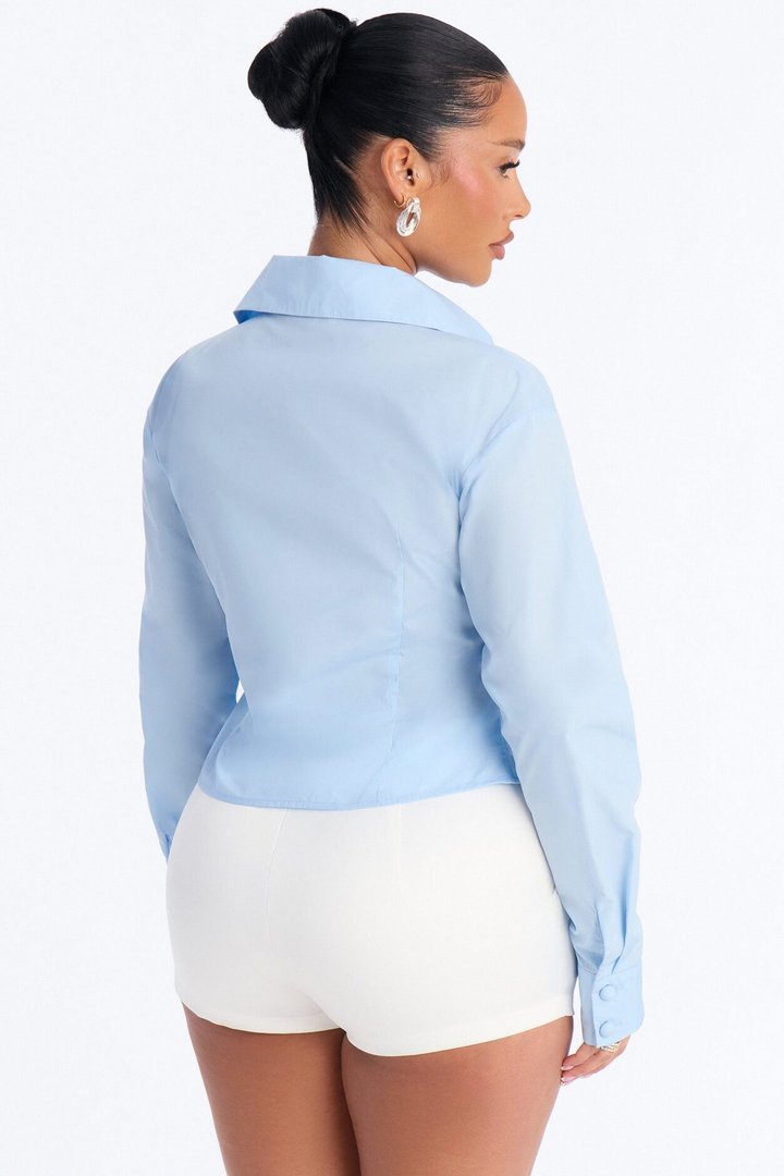 Late For Work Asymmetrical Poplin Shirt - Blue