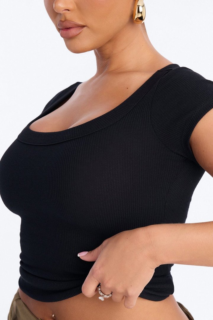 Everyday Ribbed Cap Sleeve Baby Tee - Black