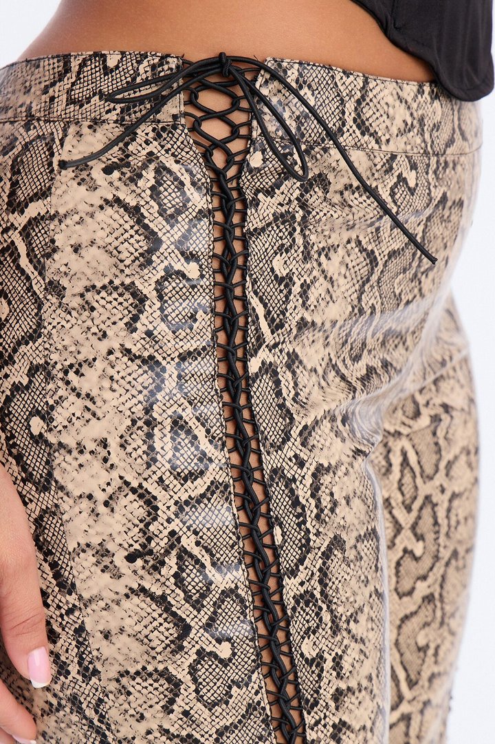 Valley Girl Lace Up Straight Leg Pant - Brown Combo