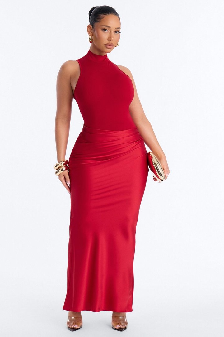 Rue Satin Maxi Skirt Set - Red