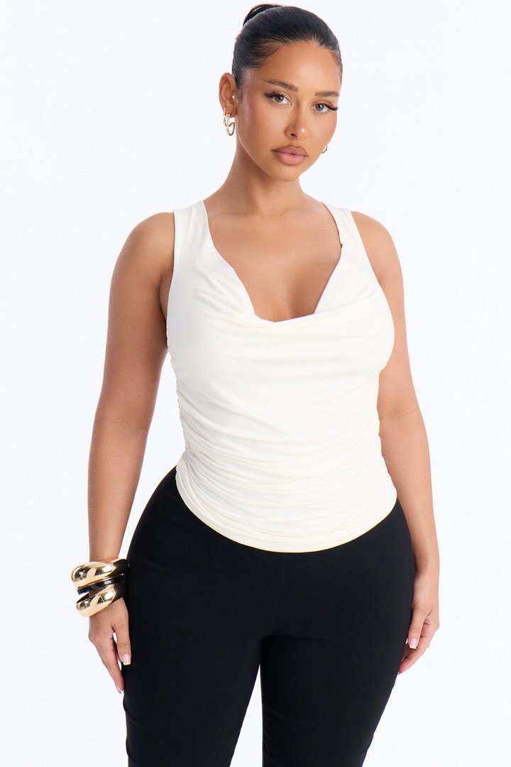 Sabrina Cowl Neck Back Cut Out Sleeveless Top - Ivory