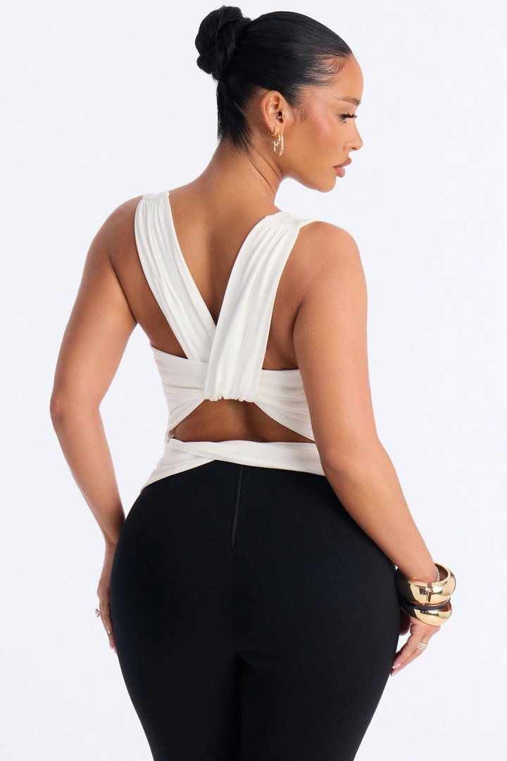 Sabrina Cowl Neck Back Cut Out Sleeveless Top - Ivory