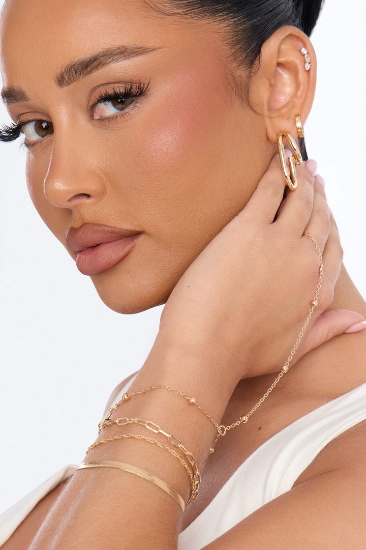 Detailed Diva 4 Piece Hand Chain Bracelet Set - Gold