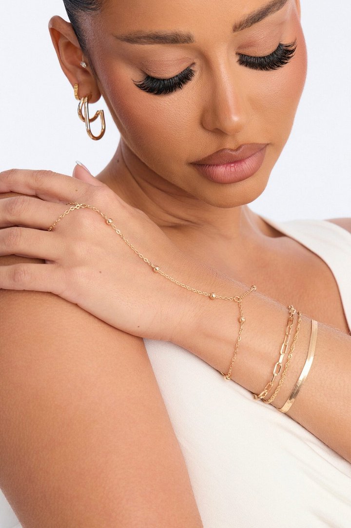 Detailed Diva 4 Piece Hand Chain Bracelet Set - Gold