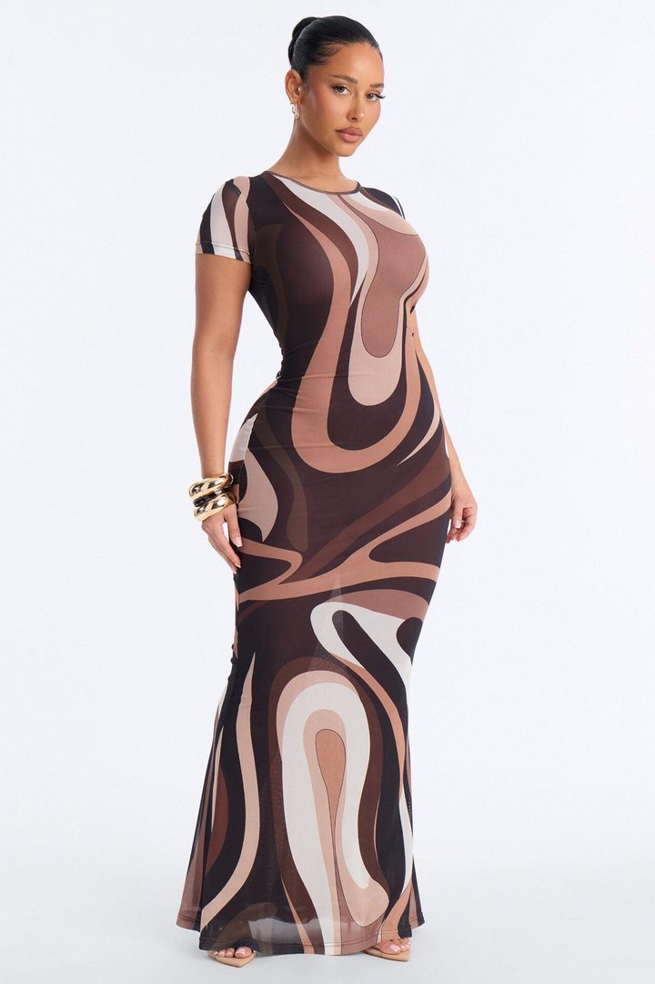 In Your Mind Mesh Maxi Dress - Brown/combo