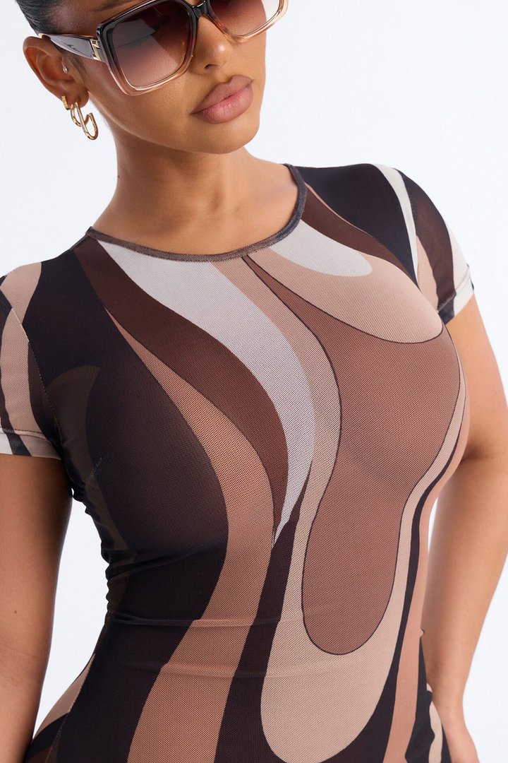 In Your Mind Mesh Maxi Dress - Brown/combo